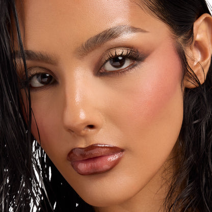 Smoky neutral eye - model wears warm bronze shimmer and coffee-brown crease from the Deja Brew ColourPop Shadow Palette - showcasing rich pigment and blend in a close-up beauty shot with dewy skin and glossy brown lips.